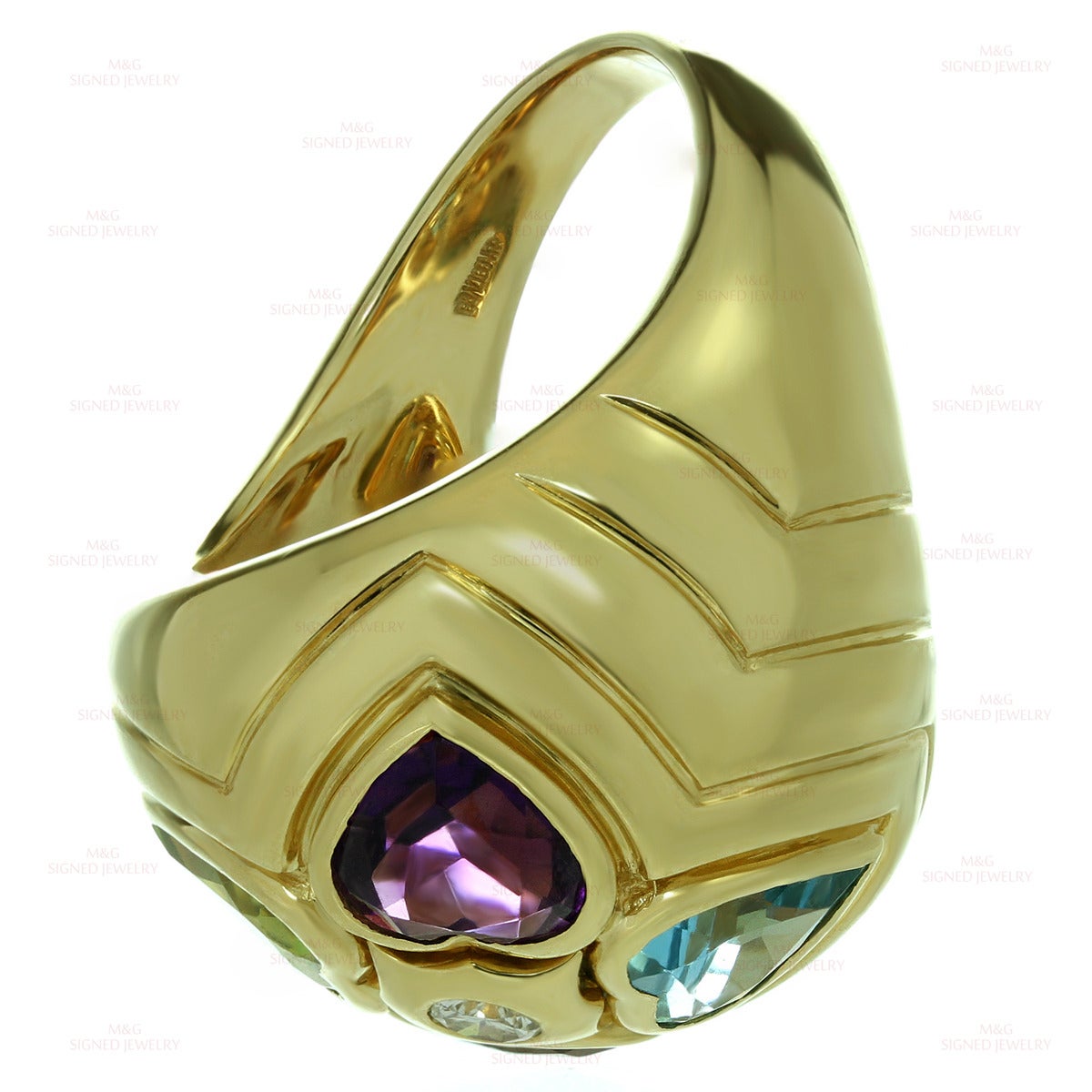 1990s Bulgari Multicolor Heart-Shaped Gemstone Diamond Gold Ring In Excellent Condition In New York, NY