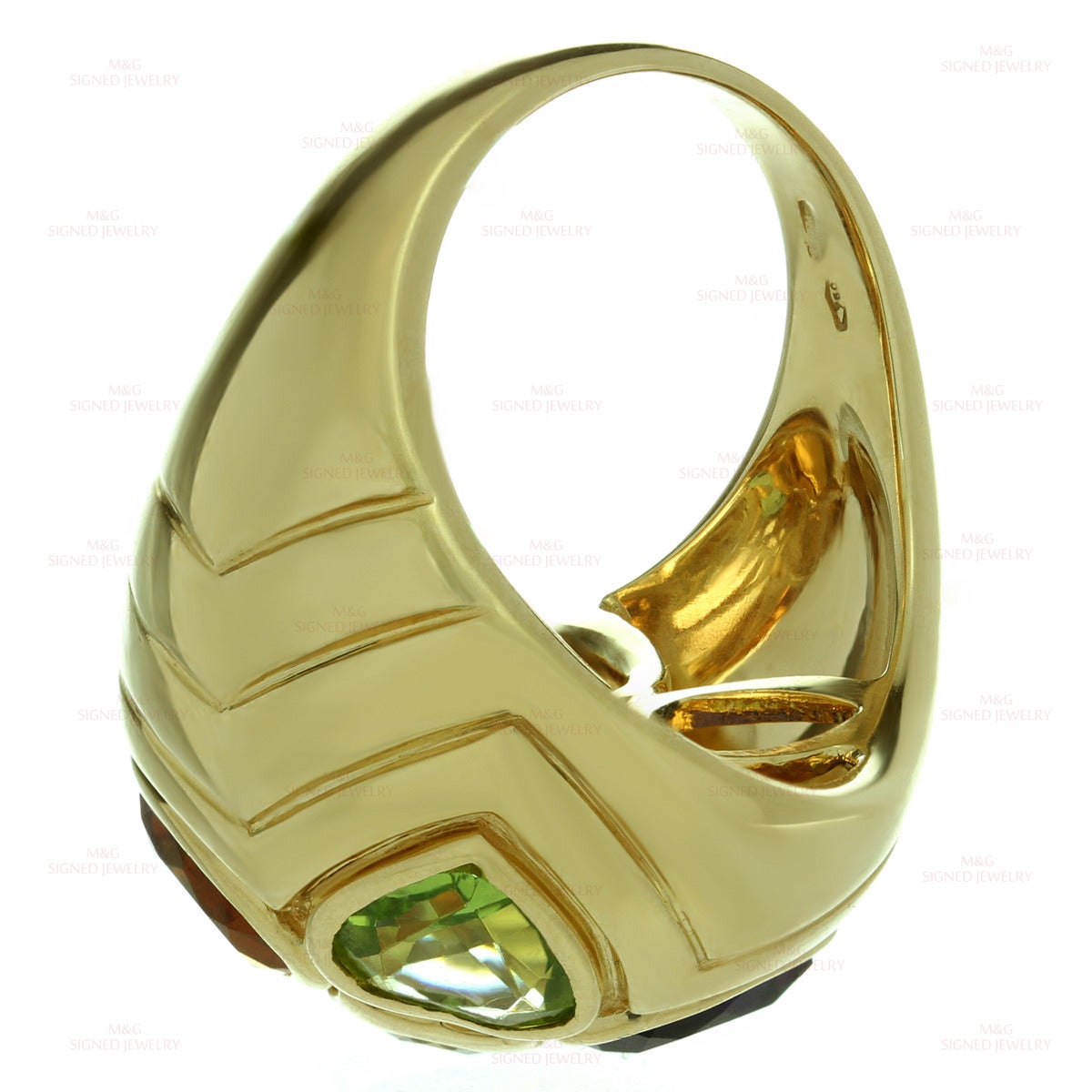 Women's 1990s Bulgari Multicolor Heart-Shaped Gemstone Diamond Gold Ring