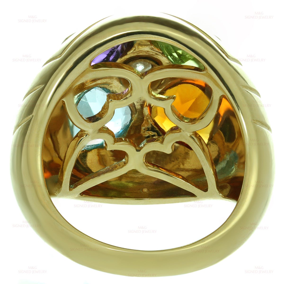 1990s Bulgari Multicolor Heart-Shaped Gemstone Diamond Gold Ring 1