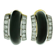 1960s David Webb Black Onyx Diamond Platinum Gold Clip-on Earrings