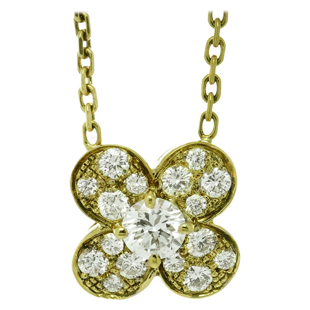 Van Cleef & Arpels Alhambra Diamond Gold Clover Necklace