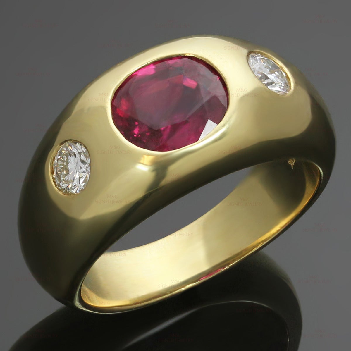 1970s Natural Ruby Diamond Gold Gypsy Ring 3