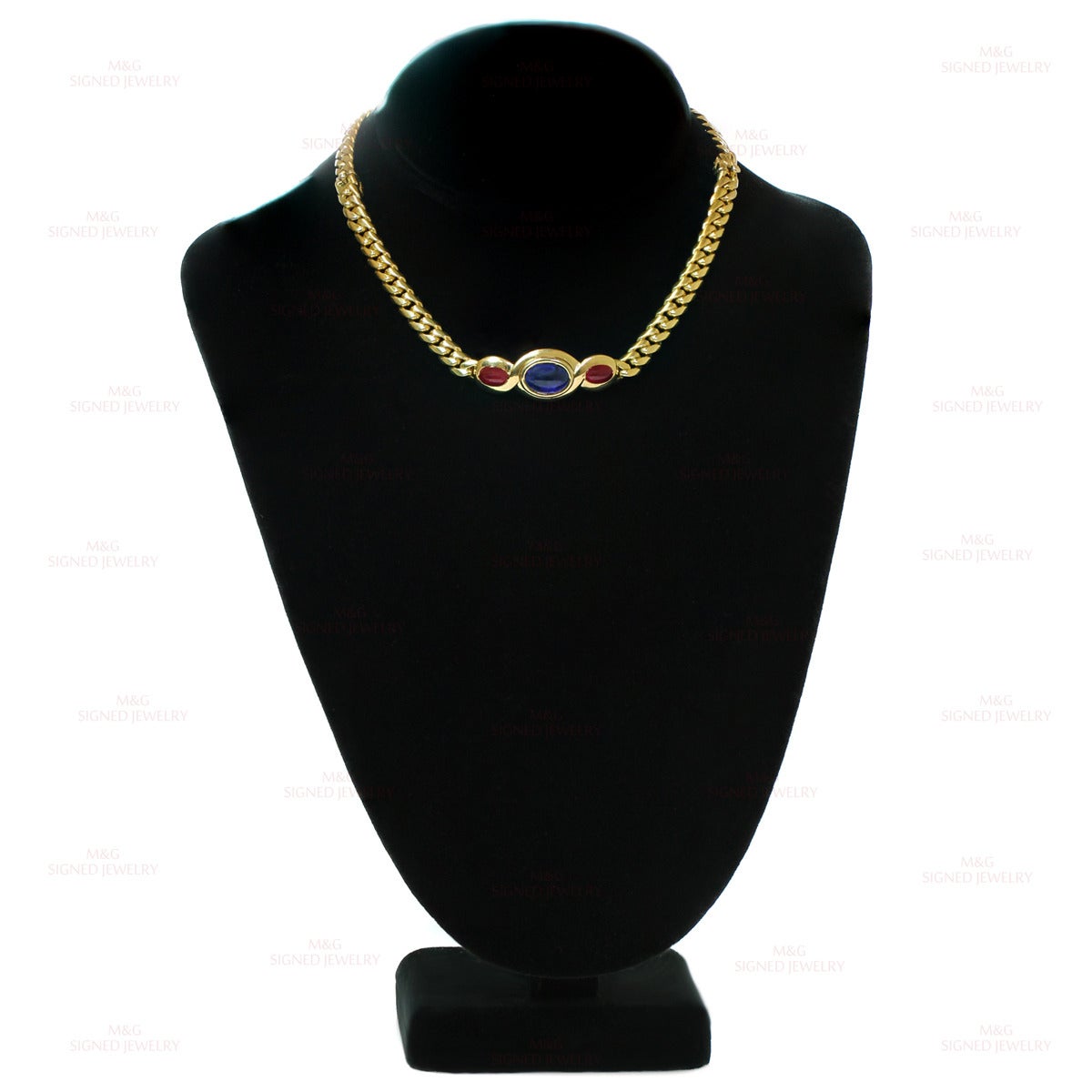 Cabochon 1980s Bulgari Classic Sapphire Ruby Gold Link Interchangeable Bracelet Necklace