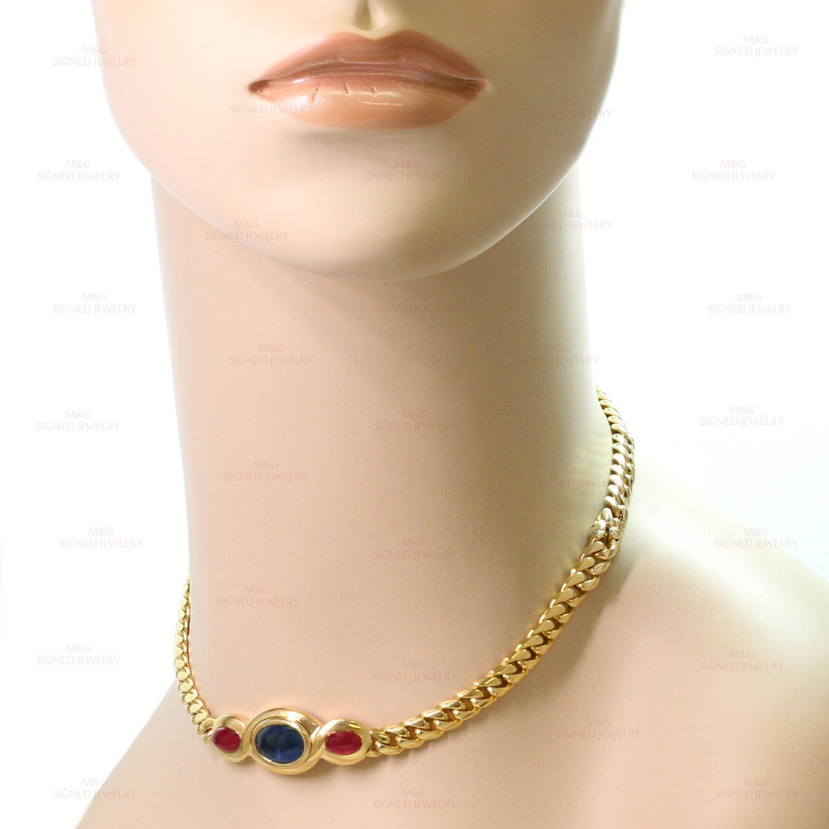 Women's 1980s Bulgari Classic Sapphire Ruby Gold Link Interchangeable Bracelet Necklace