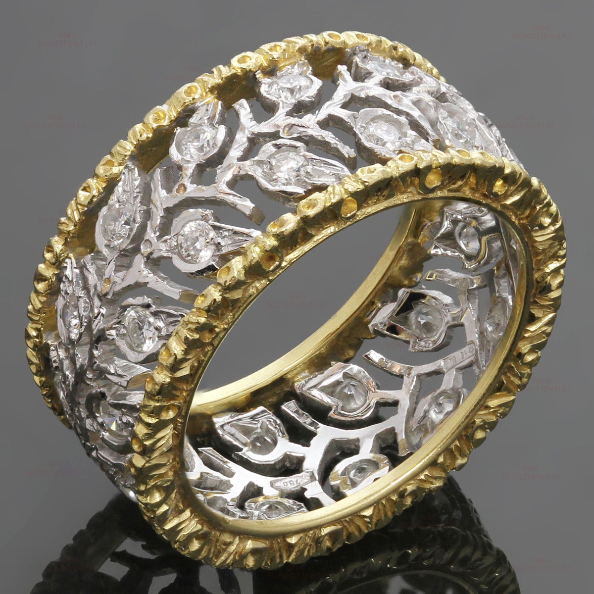 1990s Mario Buccellati Ramage Eternelle Diamond Two-Tone Gold Band In Good Condition In New York, NY