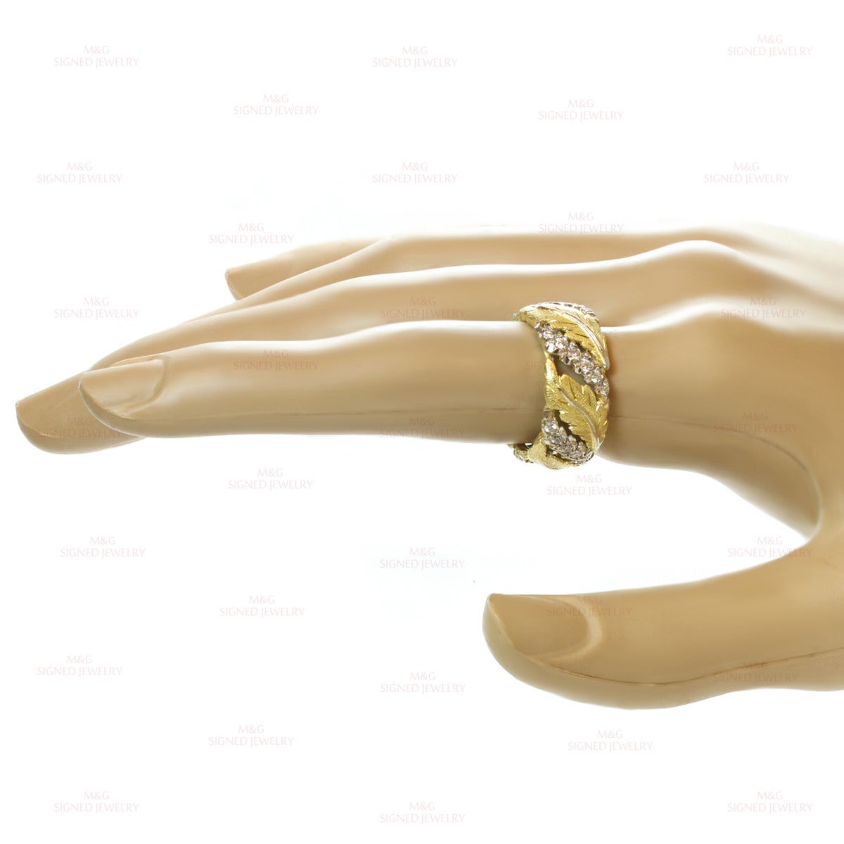 Women's 1990s Mario Buccellati Diamond Two-Tone Gold Leaf Filigree Band Ring