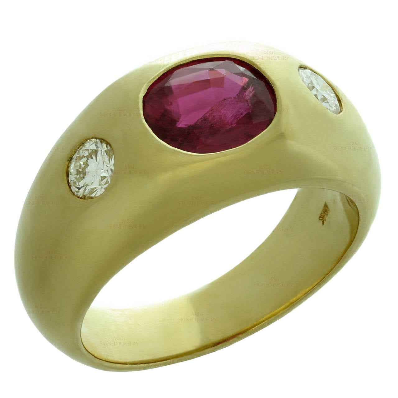 1970s Natural Ruby Diamond Gold Gypsy Ring