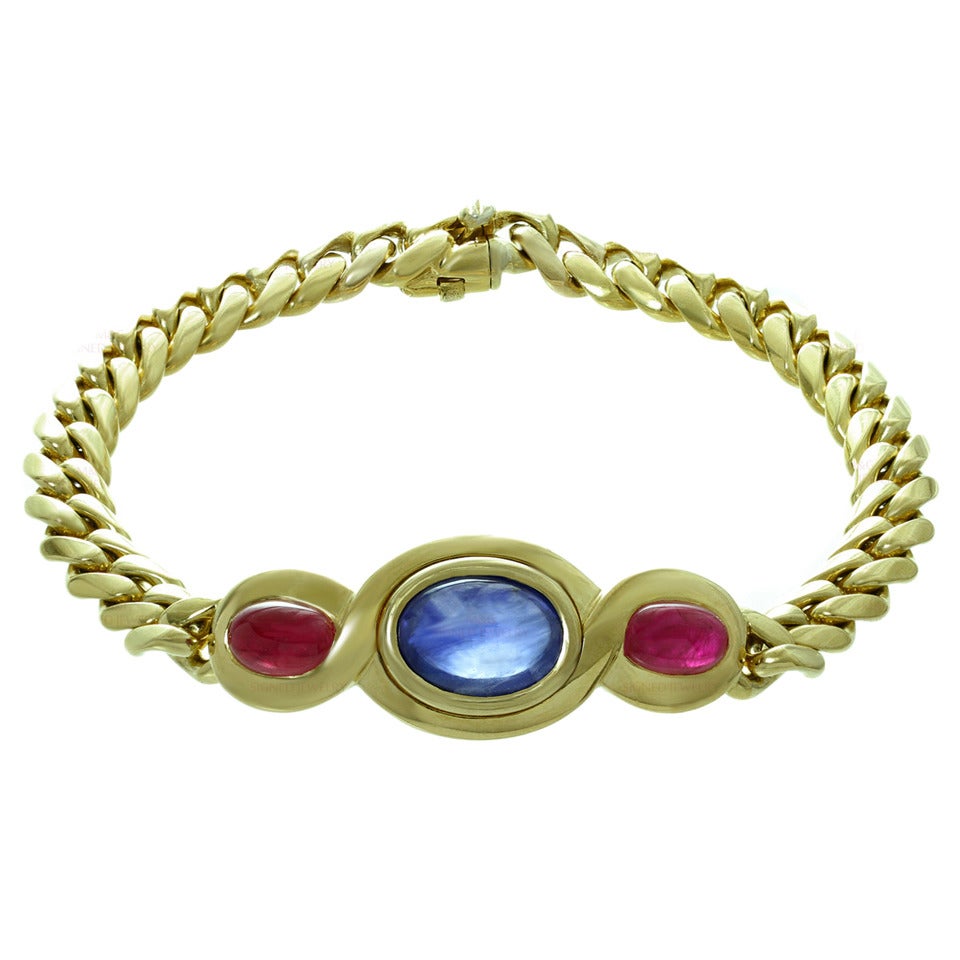 1980s Bulgari Clic Shire Ruby Gold Link Interchangeable 1980s Bulgari Clic Shire Ruby Gold Link Interchangeable Bracelet Necklace For