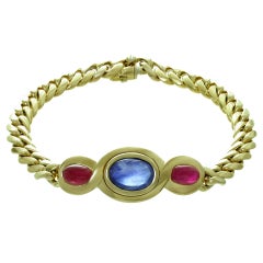 1980s Bulgari Classic Sapphire Ruby Gold Link Interchangeable Bracelet Necklace