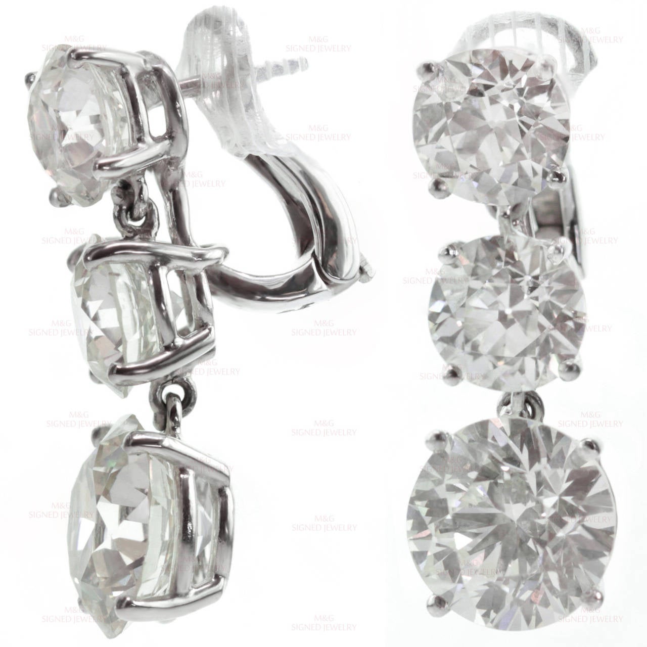 Women's 1940s Old-European Cut Diamond Platinum Dangling Earrings