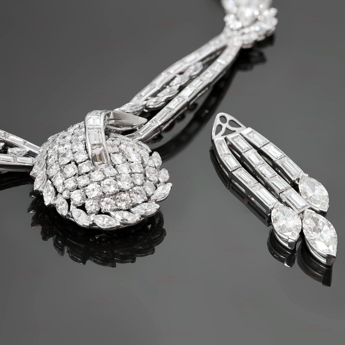 Women's 1950s French Diamond Platinum Detachable Pendant Necklace Attributed Mauboussin