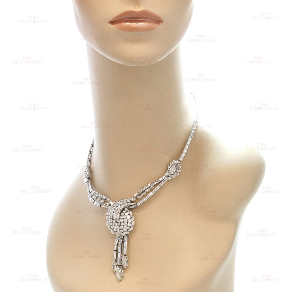 1950s French Diamond Platinum Detachable Pendant Necklace Attributed Mauboussin In Good Condition In New York, NY
