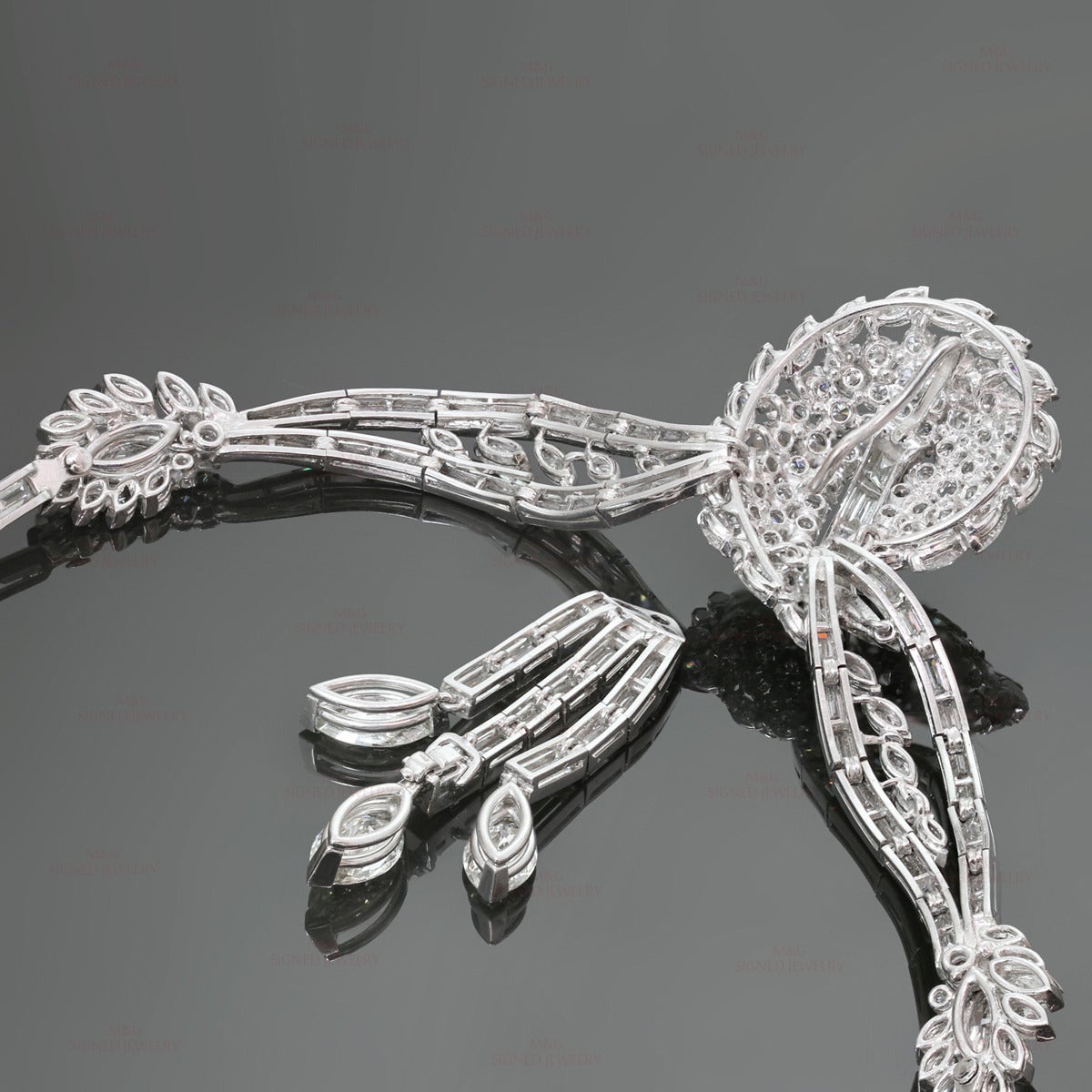 1950s French Diamond Platinum Detachable Pendant Necklace Attributed Mauboussin 1
