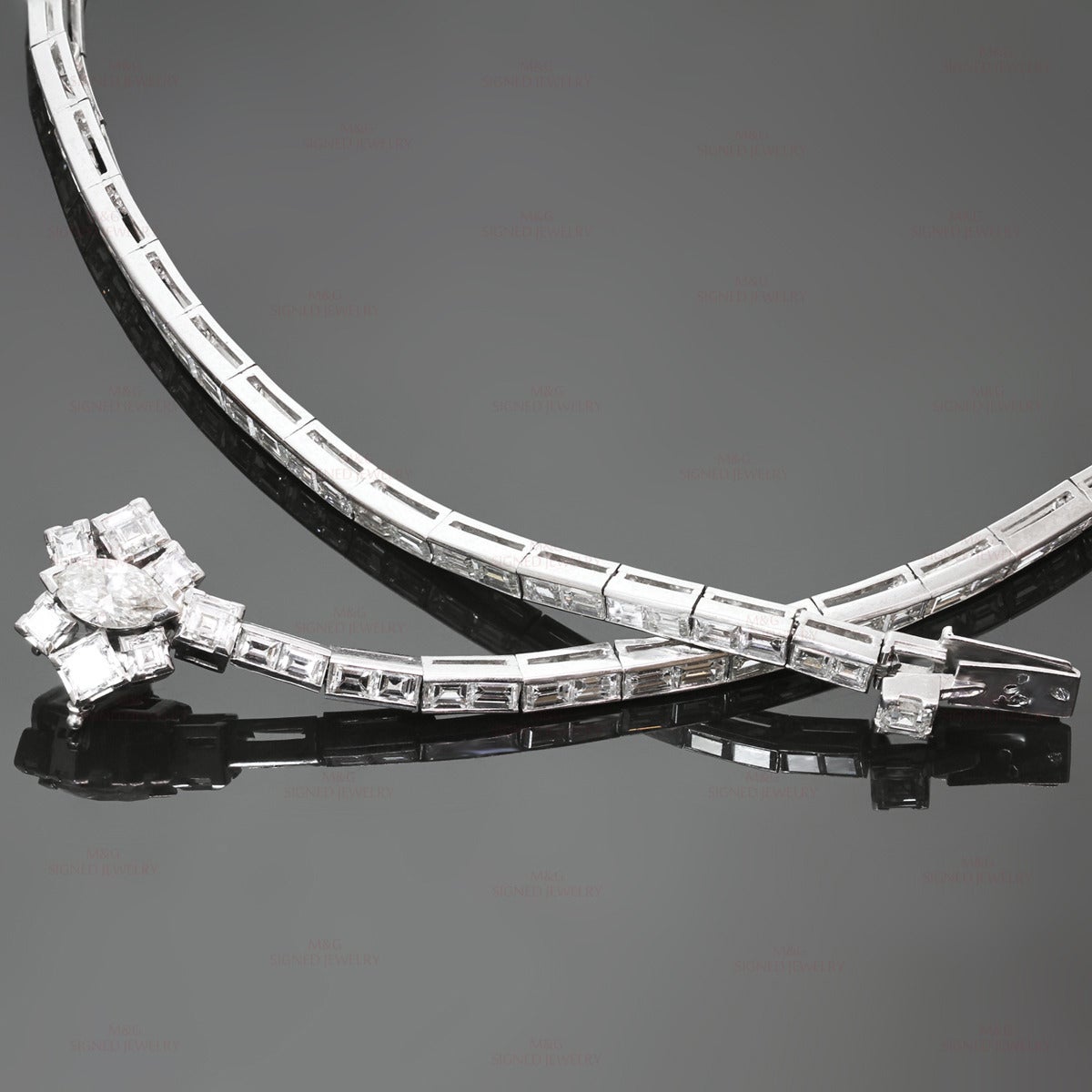 1950s French Diamond Platinum Detachable Pendant Necklace Attributed Mauboussin 2