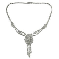 1950s French Diamond Platinum Detachable Pendant Necklace Attributed Mauboussin