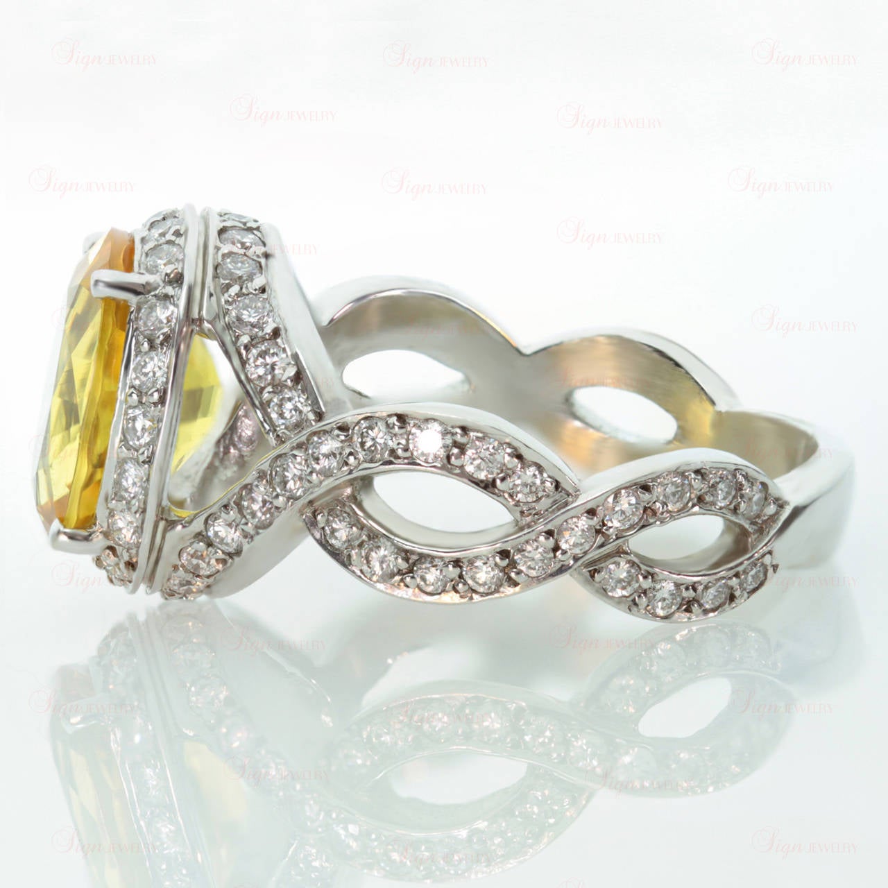 Oval Cut Oval Yellow Sapphire Diamond Gold Cocktail Ring