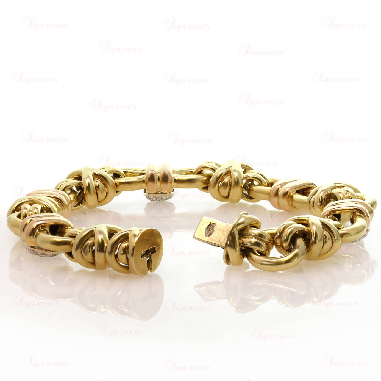 1980s Italian Diamond Gold Link Bracelet For Sale at 1stDibs