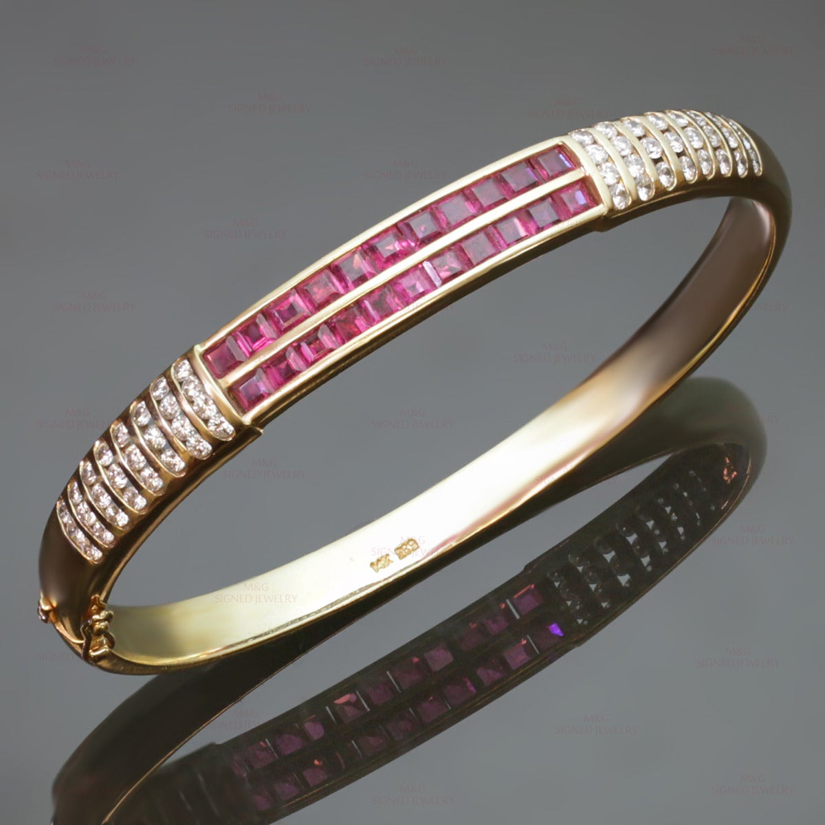 1970s Diamond Ruby Gold Bangle Bracelet at 1stDibs