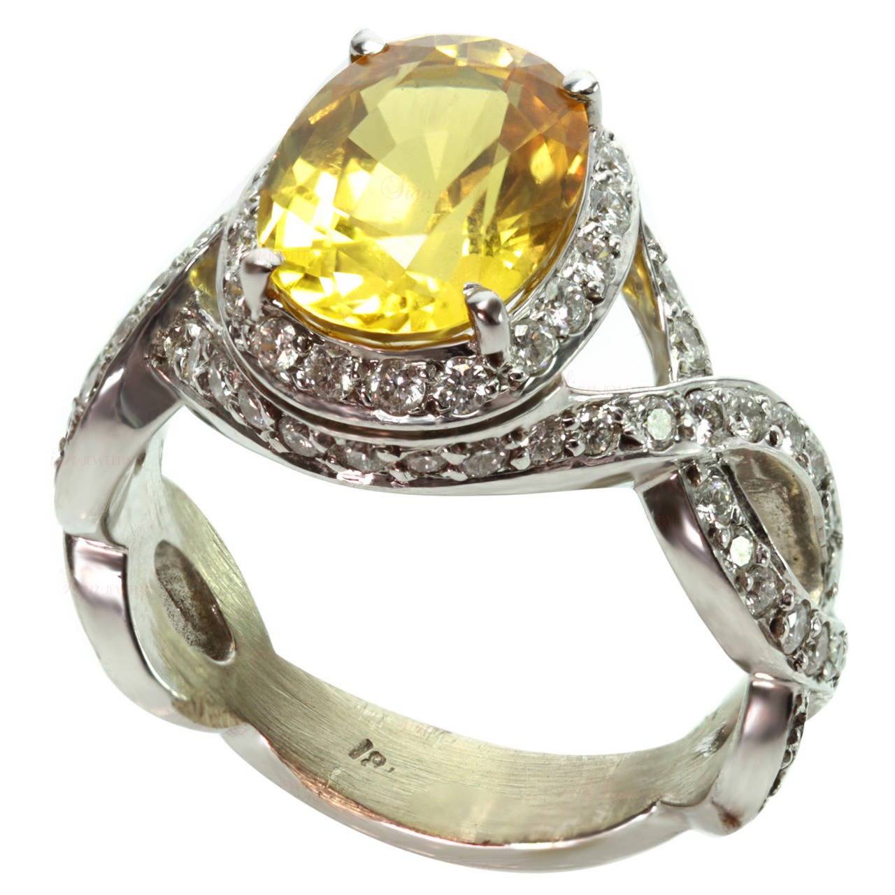 Oval Yellow  Sapphire  Diamond Gold  Cocktail Ring  For Sale 
