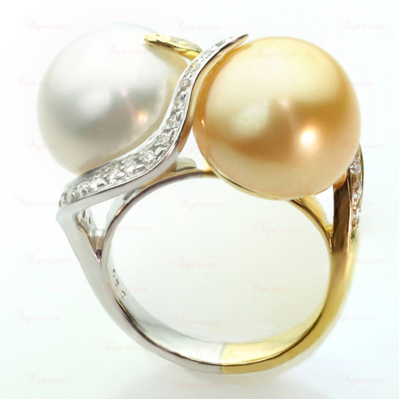 Diamond White and Yellow South Sea Pearl Two-Tone Gold Ring 2