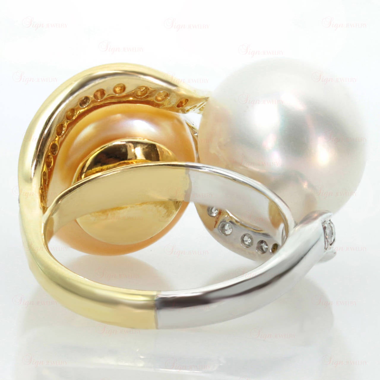 Women's Diamond White and Yellow South Sea Pearl Two-Tone Gold Ring