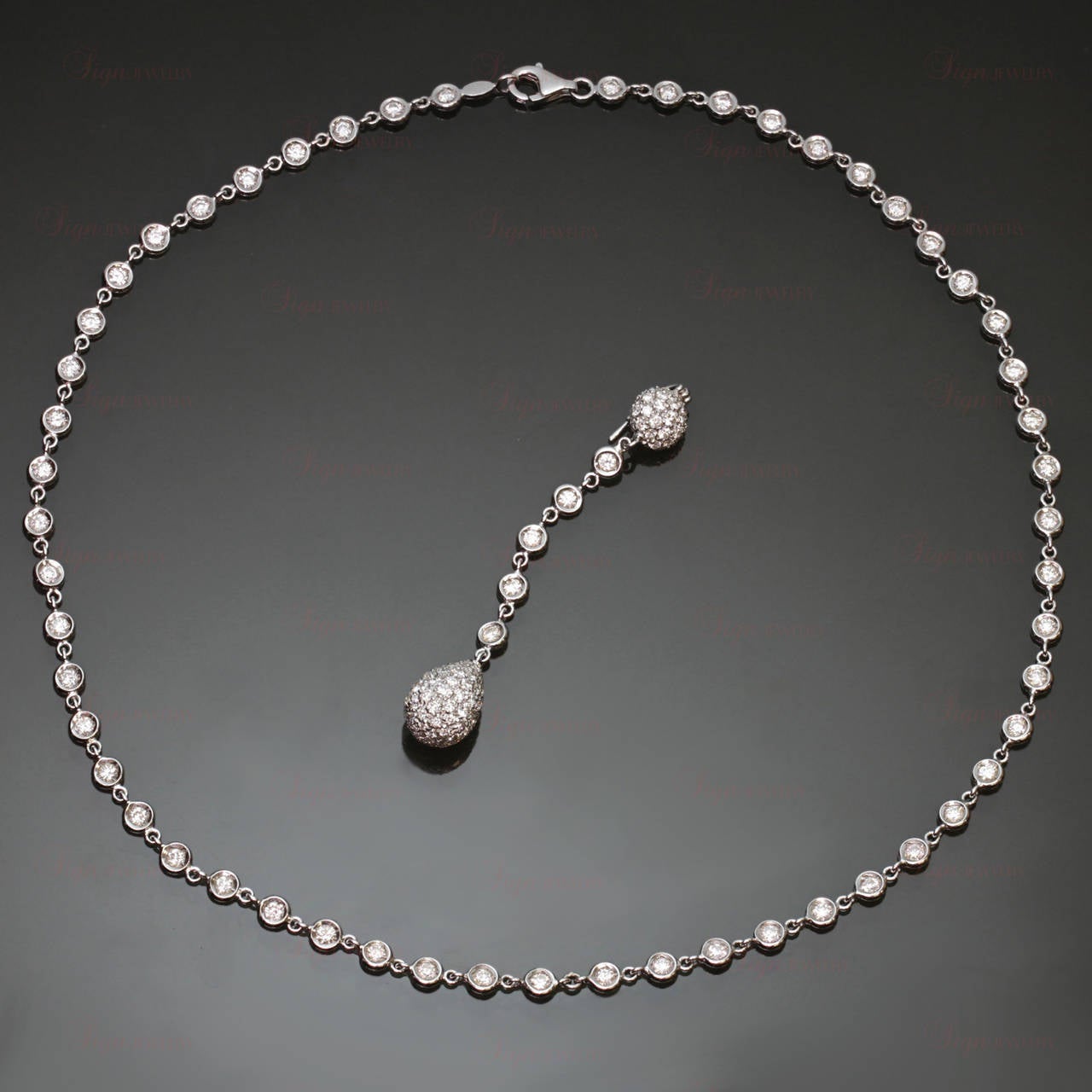 Women's White Gold Pave Diamond Pendant Drop Necklace