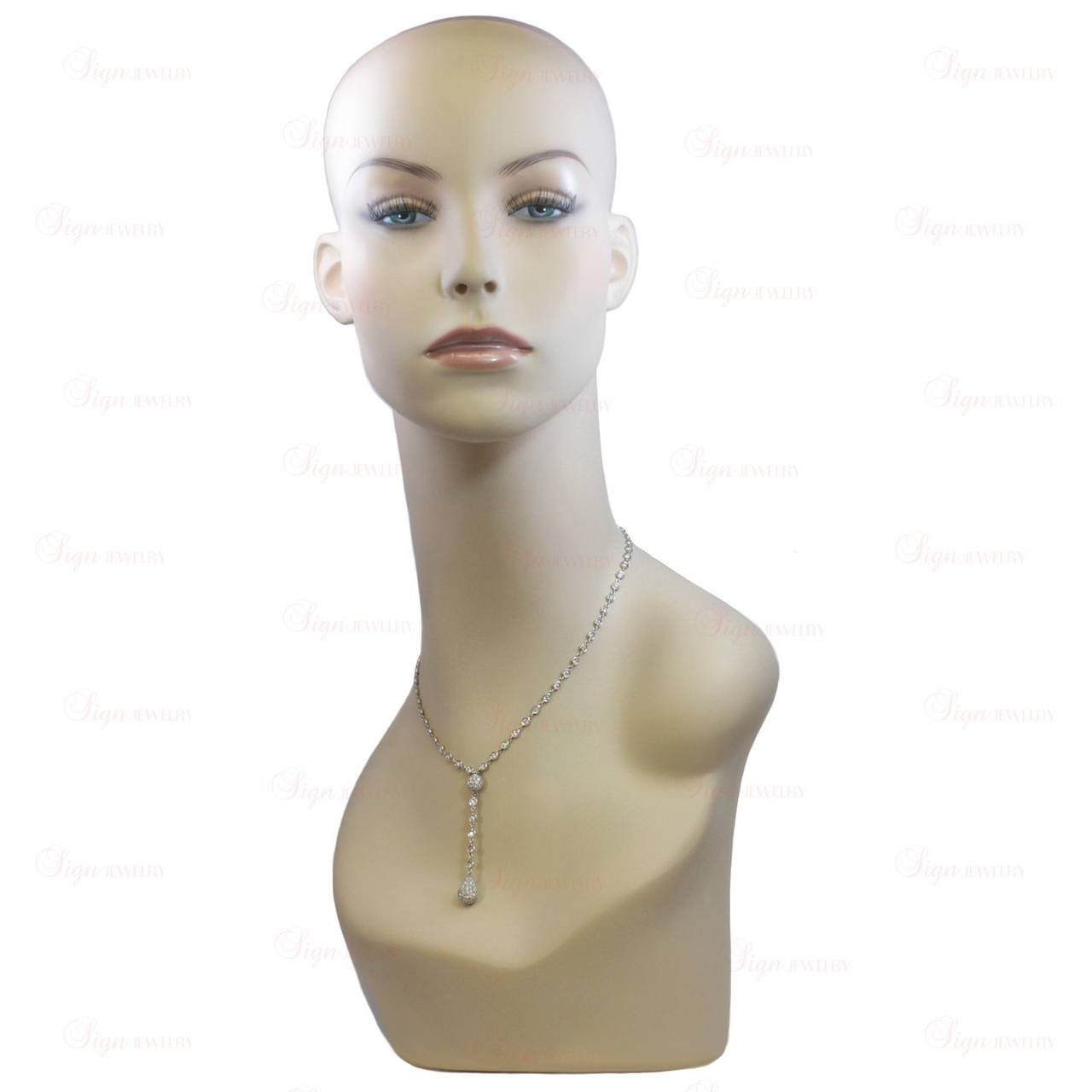 White Gold Pave Diamond Pendant Drop Necklace 1