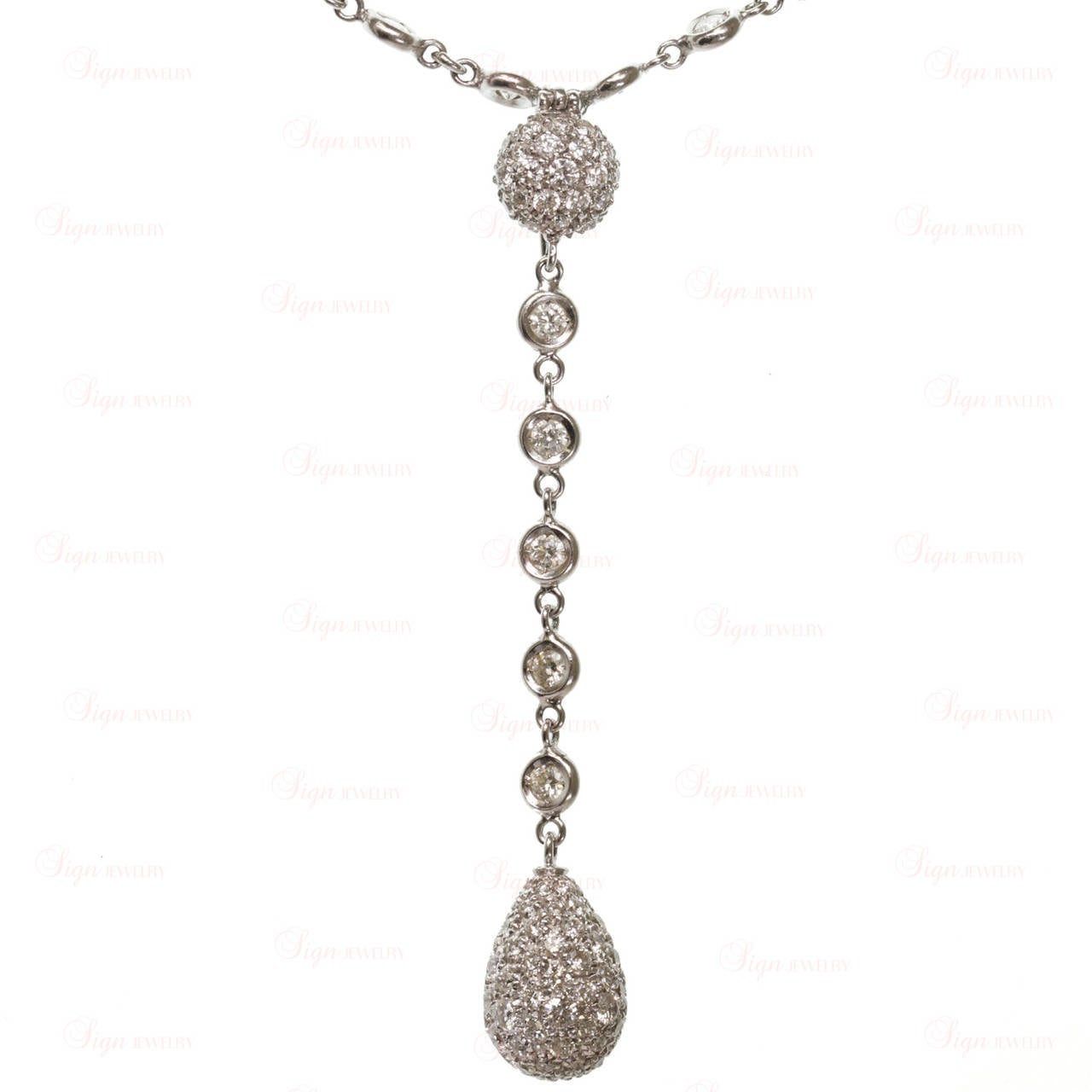 White Gold Pave Diamond Pendant Drop Necklace 2