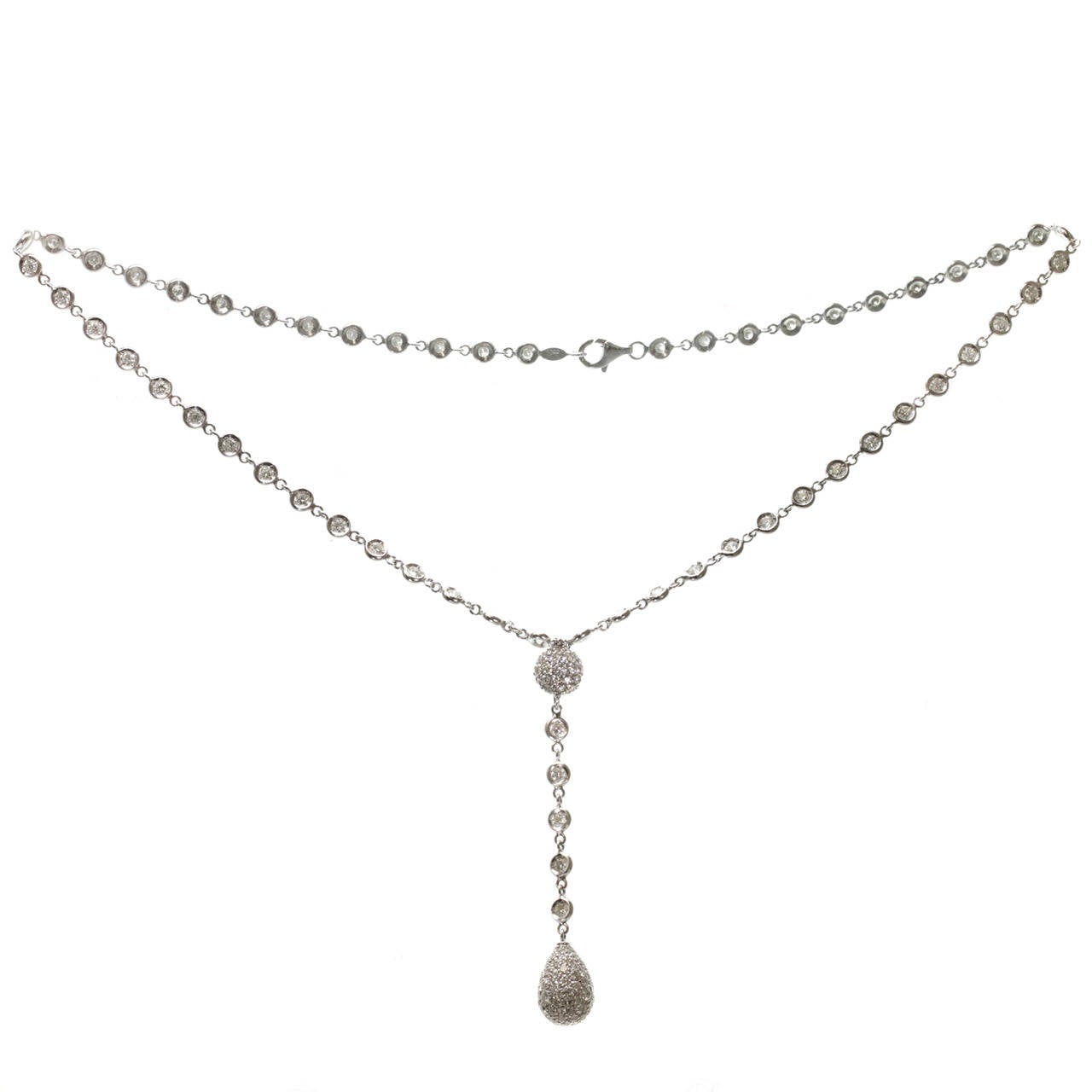 White Gold Pave Diamond Pendant Drop Necklace