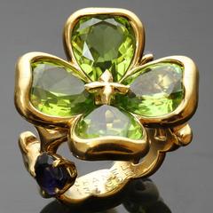 Chanel Camellia Green Peridot Blue Iolite Gold Flower Ring