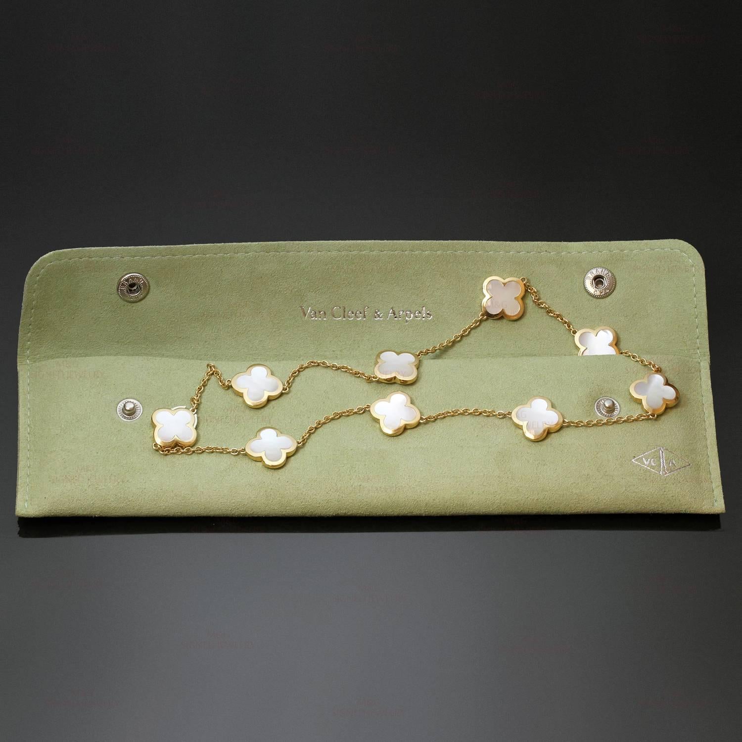 Van Cleef & Arpels Pure Alhambra Mother-of-Pearl Gold 9 Motif Necklace In Excellent Condition In New York, NY