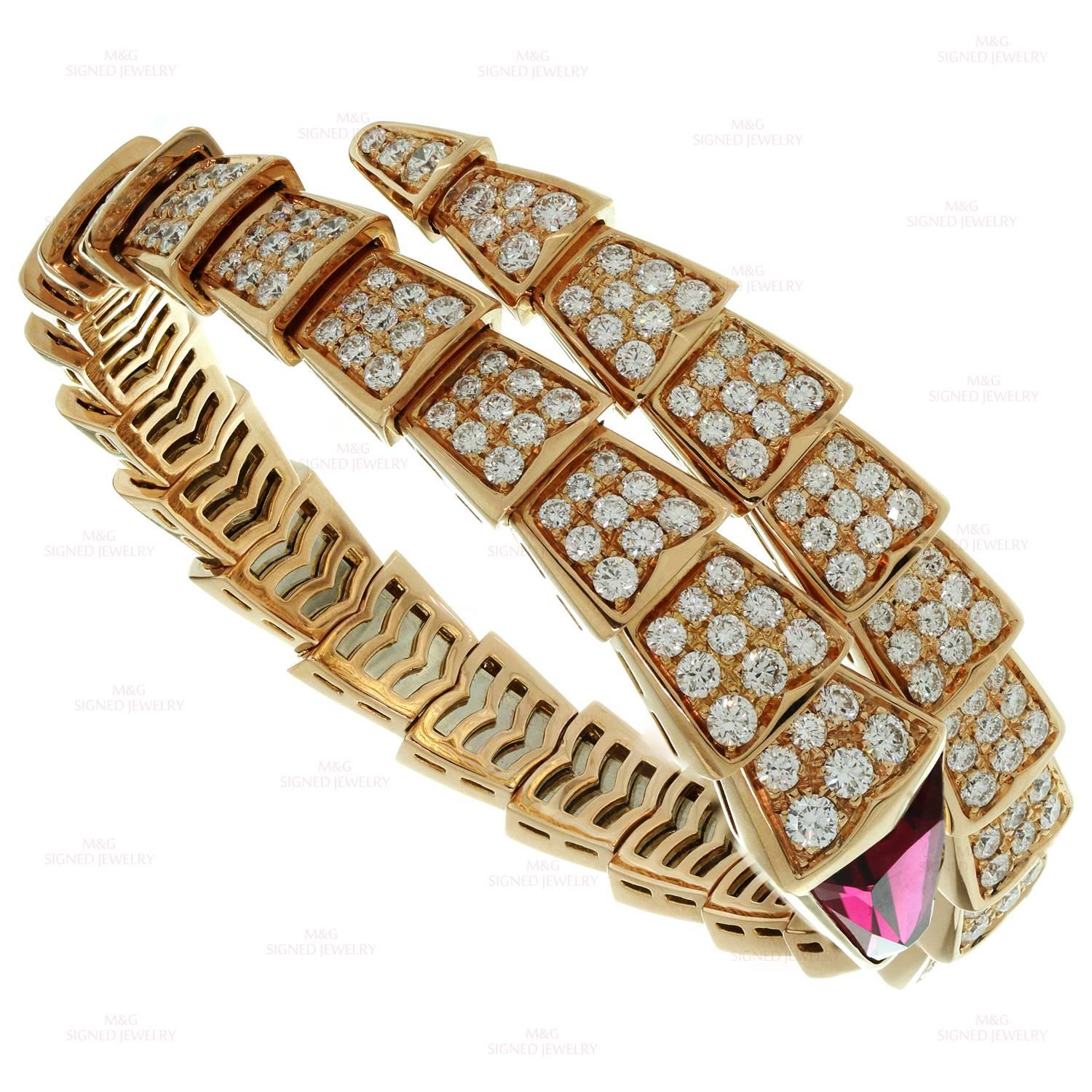 Women's Bulgari Serpenti Rubellite Diamond Gold Bracelet