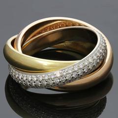 Cartier Trinity Diamond Three Color Gold Band Ring