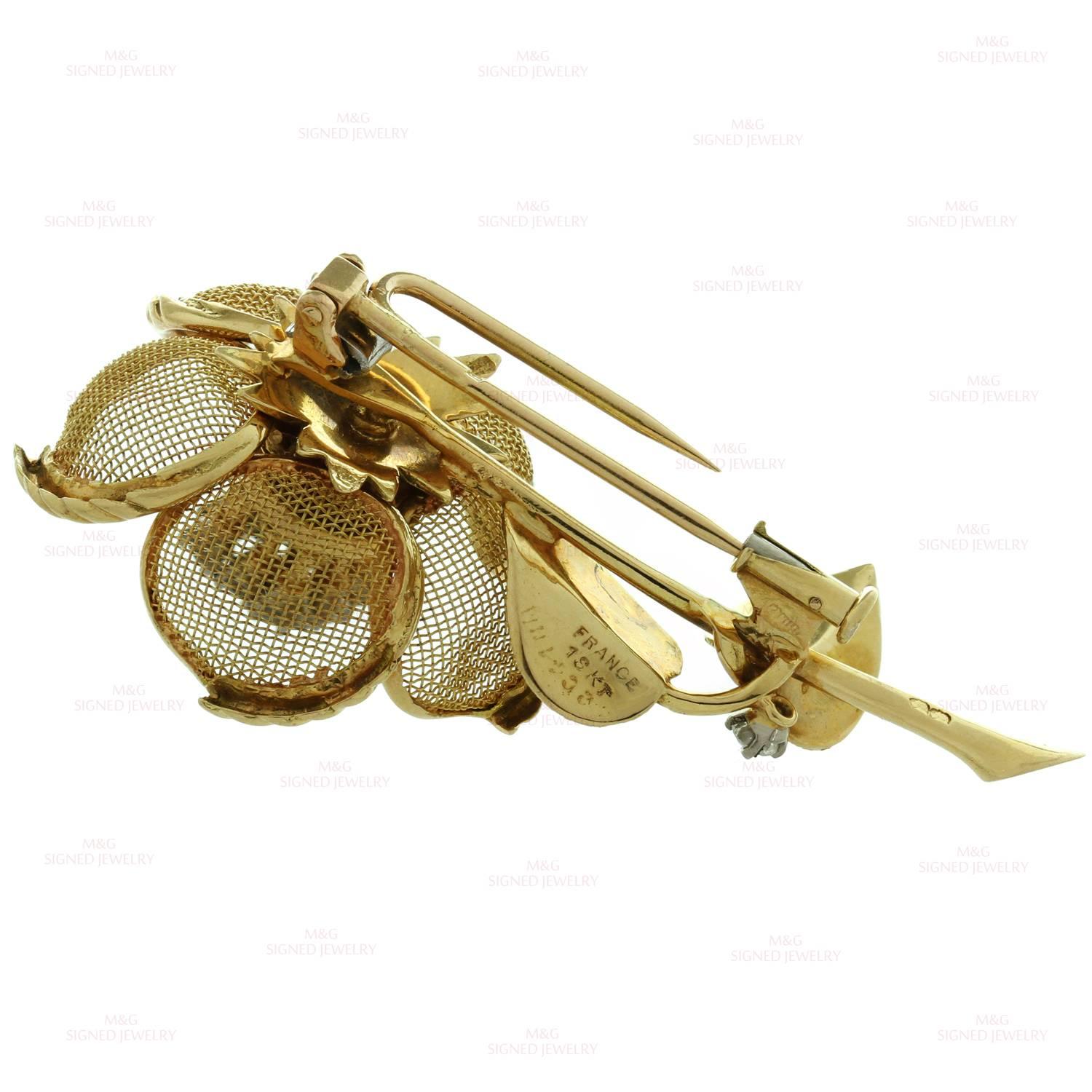 Women's Cartier Diamond Gold Rose Flower Movable Brooch