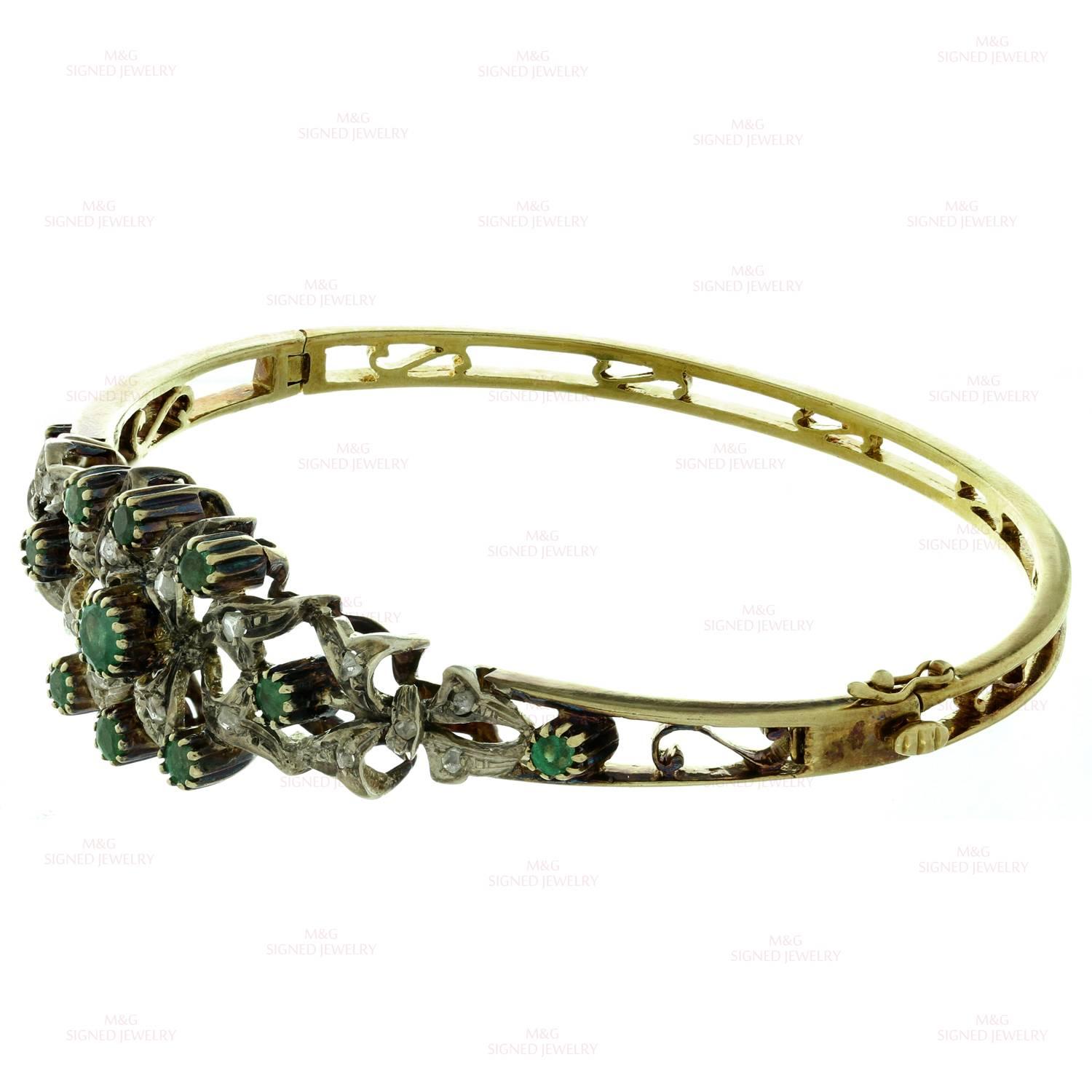 Women's 1950s Emerald Rose-Cut Diamond 18k Gold  Sterling Silver  Bracelet