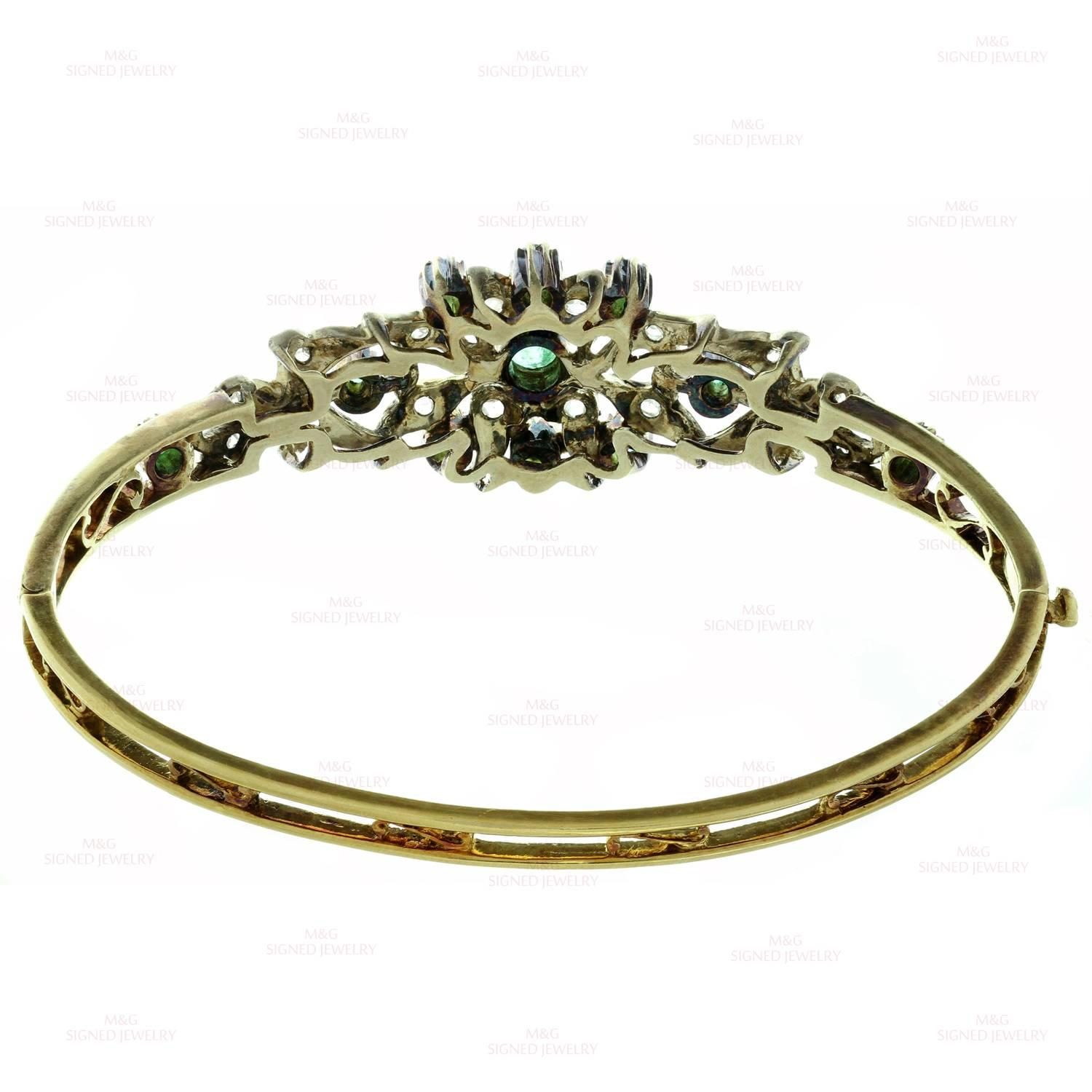 1950s Emerald Rose-Cut Diamond 18k Gold  Sterling Silver  Bracelet 1