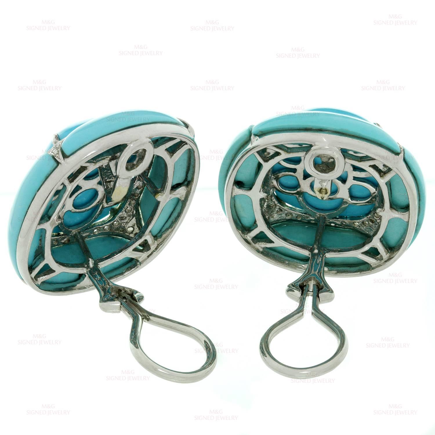 Diamond Turquoise Gold Clip-on Earrings For Sale 1