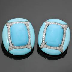 Turquoise Diamond 18k White Gold Clip-on Earrings