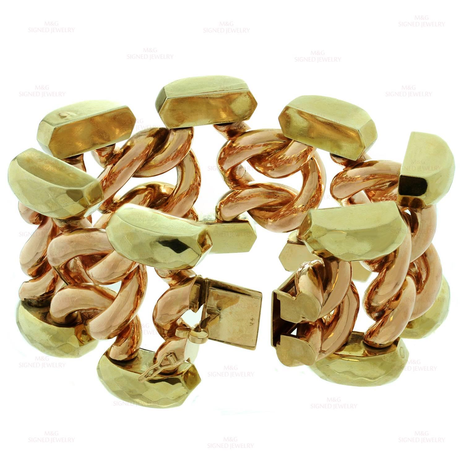 RETRO, grand bracelet à maillons en or bicolore, années 1940 Pour femmes en vente