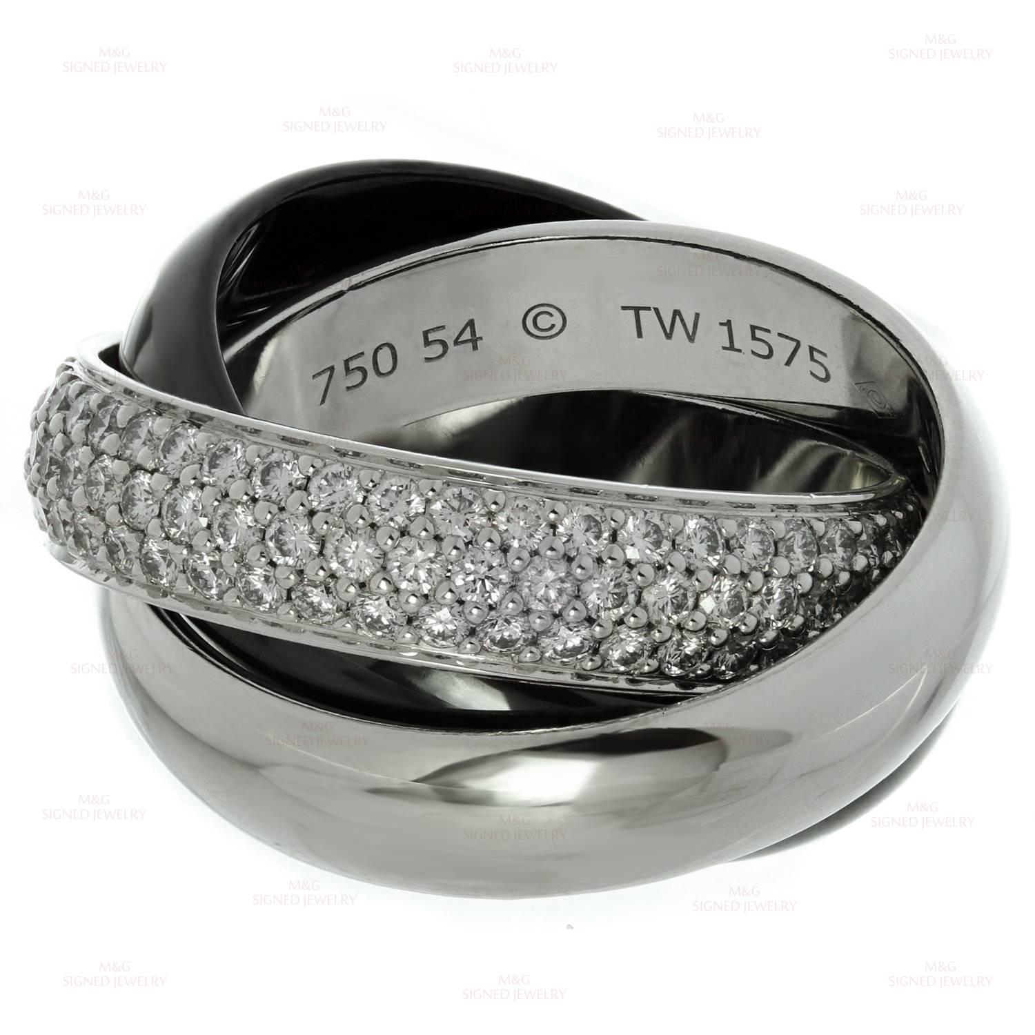 Women's Cartier Trinity Large Black Ceramic Diamond Gold Ring