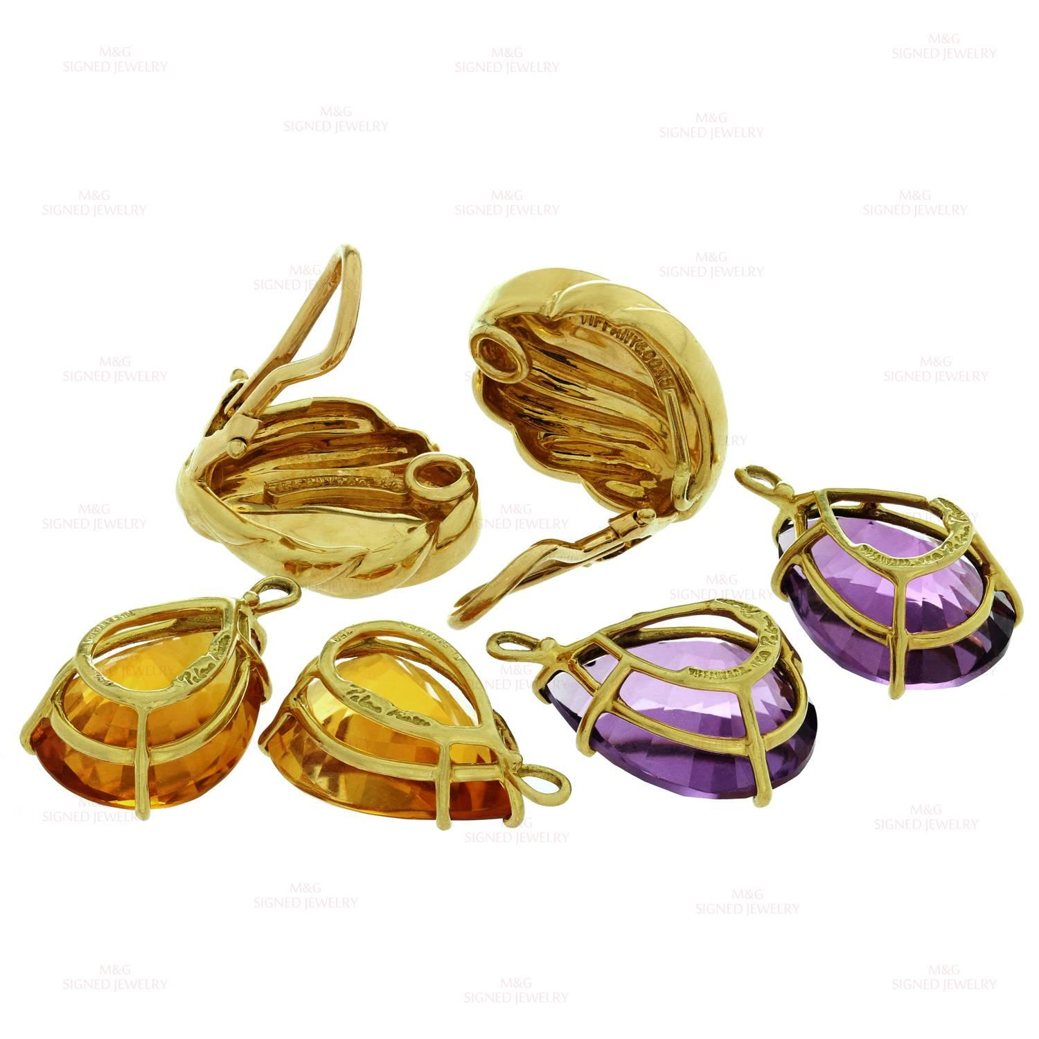 Women's Tiffany & Co. Paloma Picasso Diamond Gemstone Gold Pendant Earrings