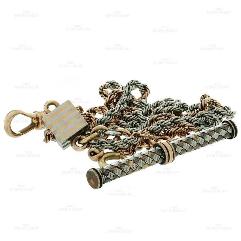 Victorian Gold Platinum Pocket Watch Chain Necklace For Sale at 1stDibs