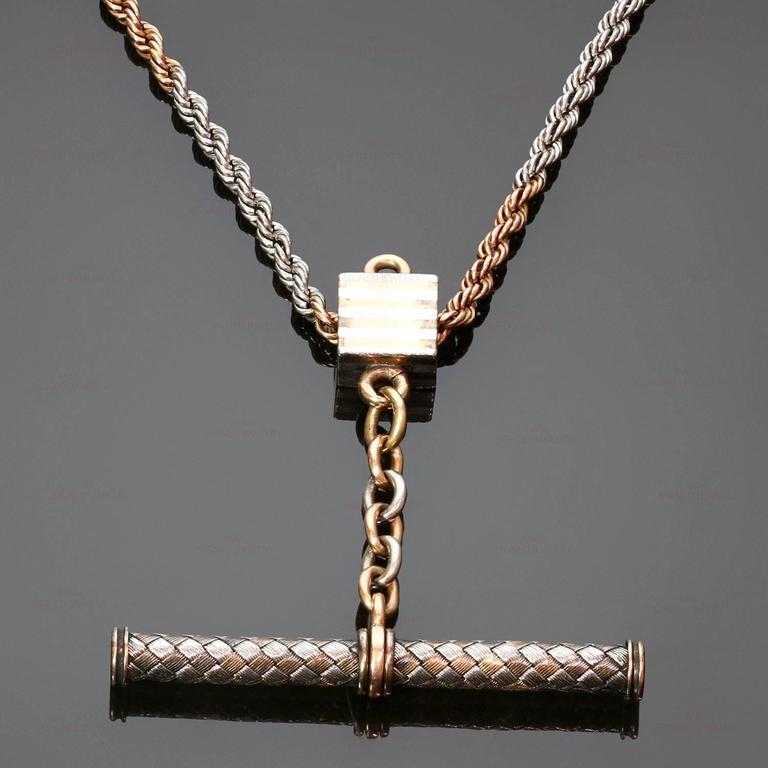 Victorian Gold Platinum Pocket Watch Chain Necklace For Sale at 1stDibs