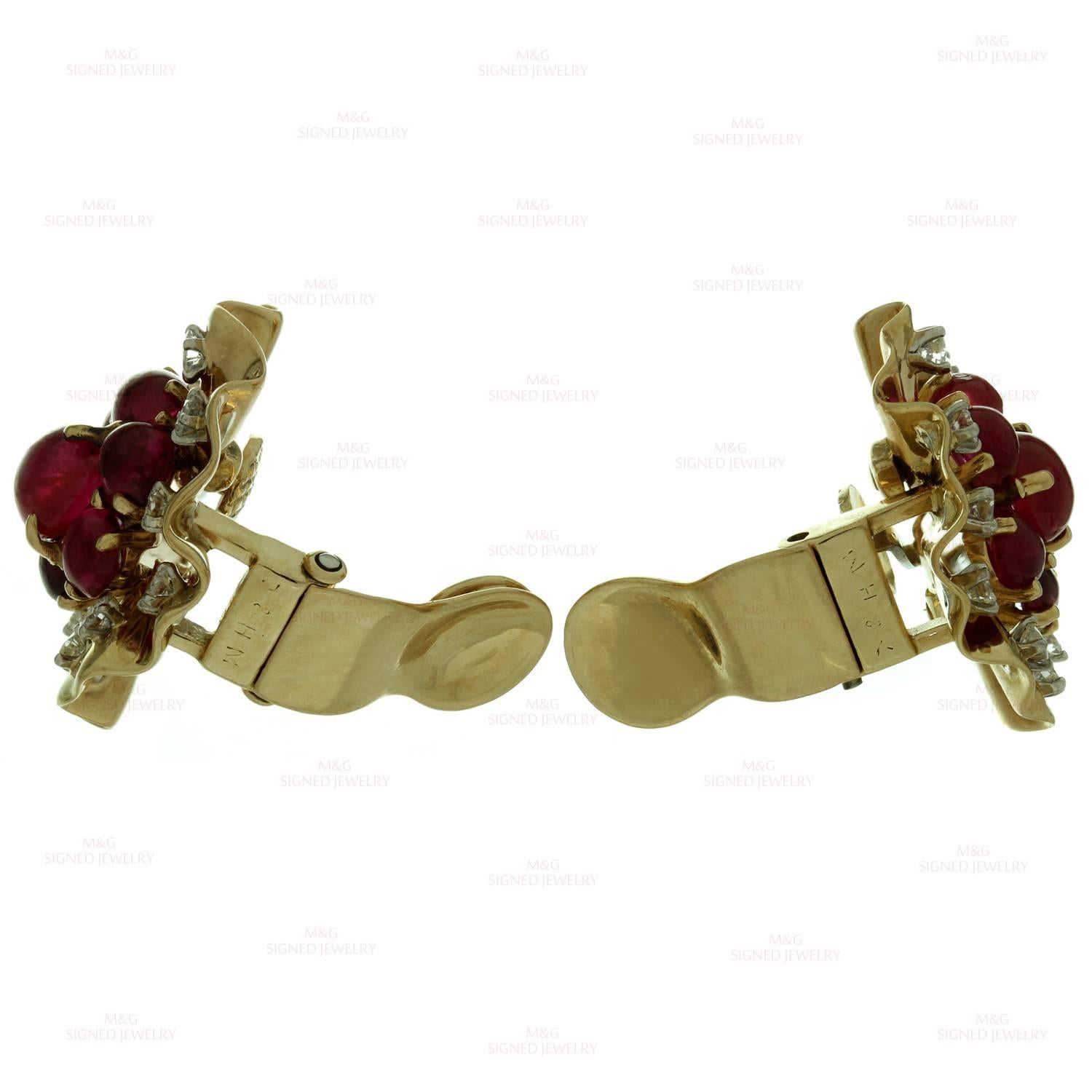1940s Trabert & Hoeffer Mauboussin GiA Cert Ruby Diamond Gold Earrings  3
