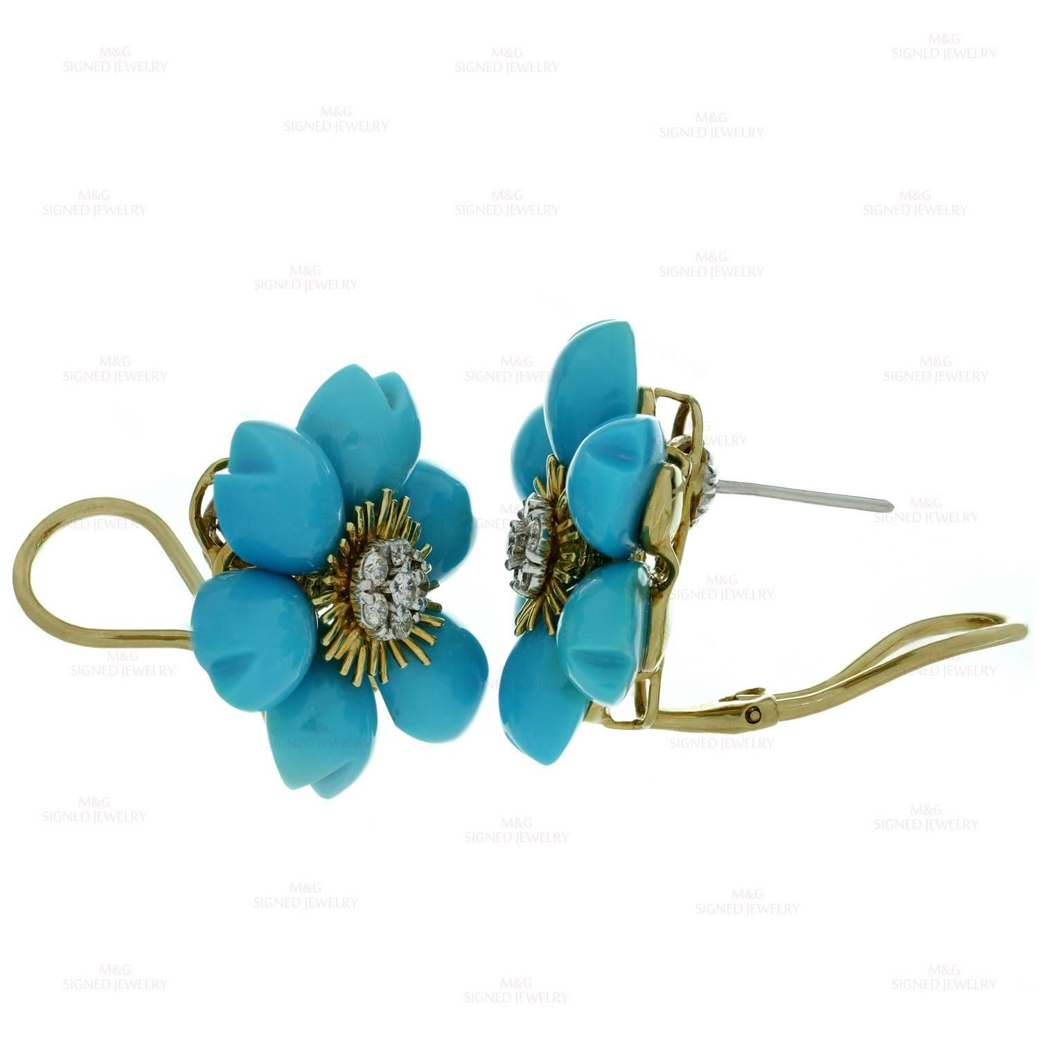Flower Petal Turquoise Diamond Gold Demi Parure Earrings and Ring 2