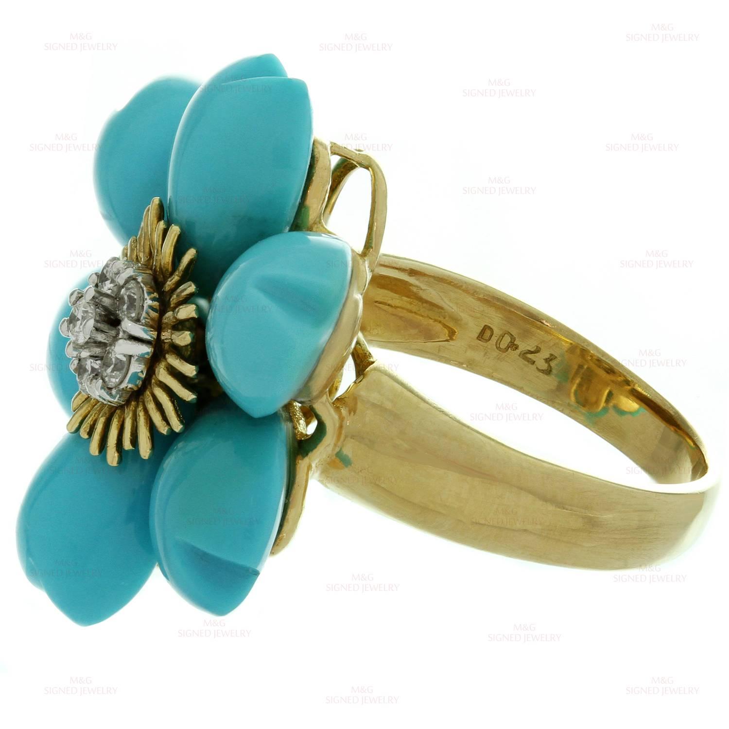 Flower Petal Turquoise Diamond Gold Demi Parure Earrings and Ring 1