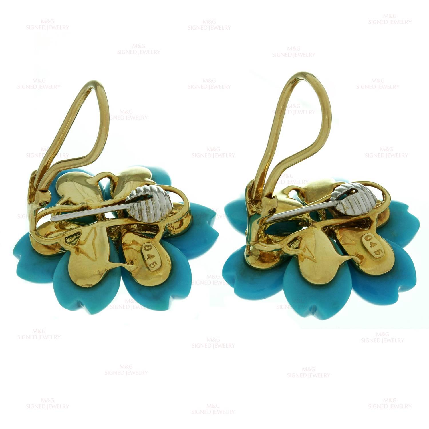 Flower Petal Turquoise Diamond Gold Demi Parure Earrings and Ring 4