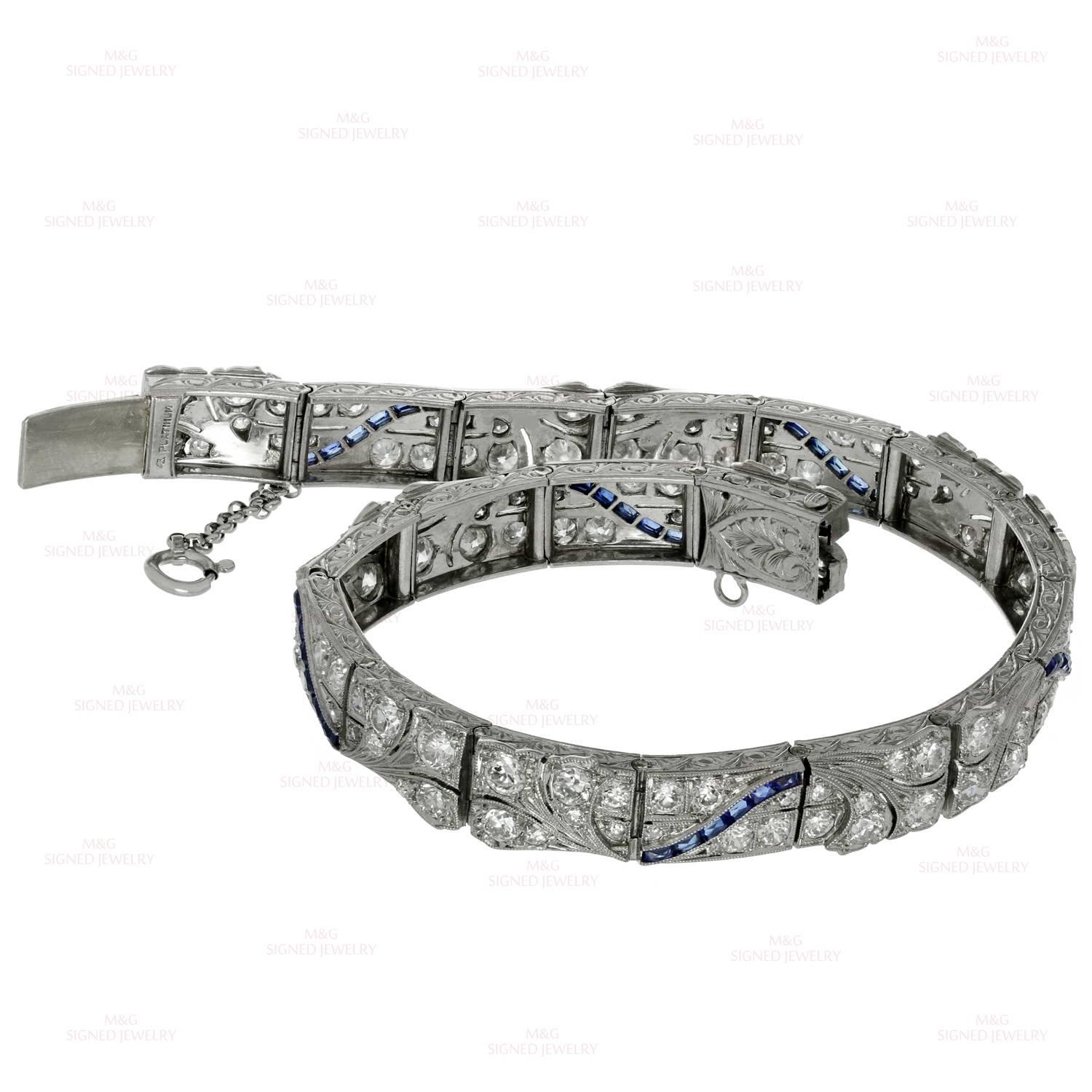 1930s Art Deco Blue Sapphire Diamond Platinum Bracelet 2