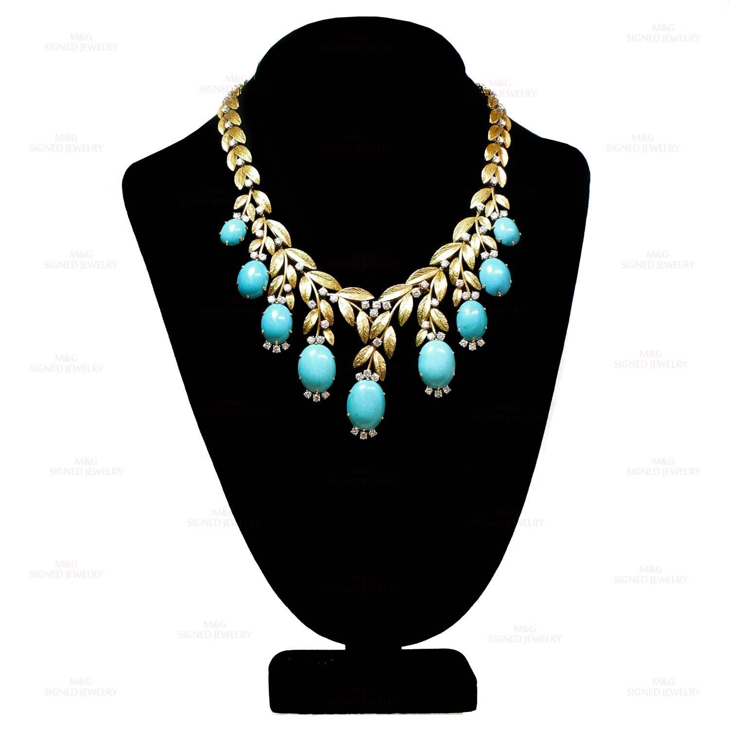 1960s Turquoise Diamond Gold Necklace Earrings and Ring Suite 2