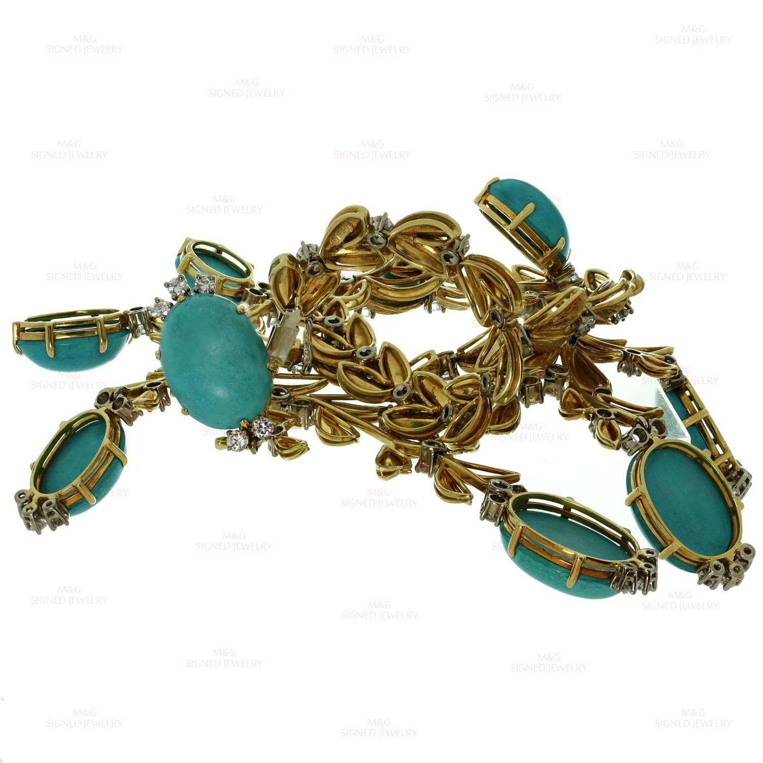 1960s Turquoise Diamond Gold Necklace Earrings and Ring Suite 6